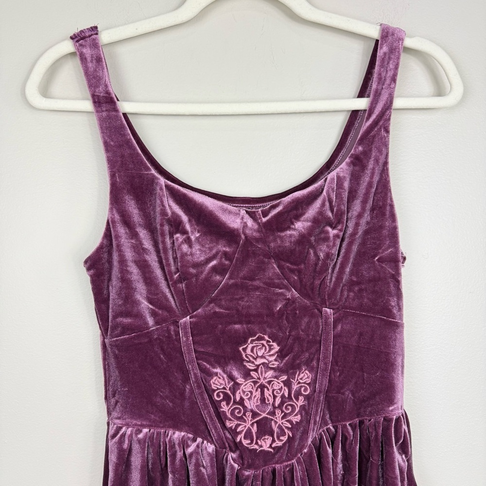 Shein Croquet Mod Floal Velvet Mini Dress Purple Womens Small Fit and Flare NWT - Picture 3 of 8
